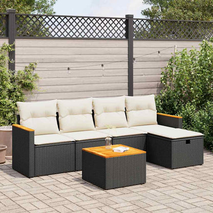 Set De Sofás De Jardín 6 Piezas Y Cojines Ratán Sintético Negro