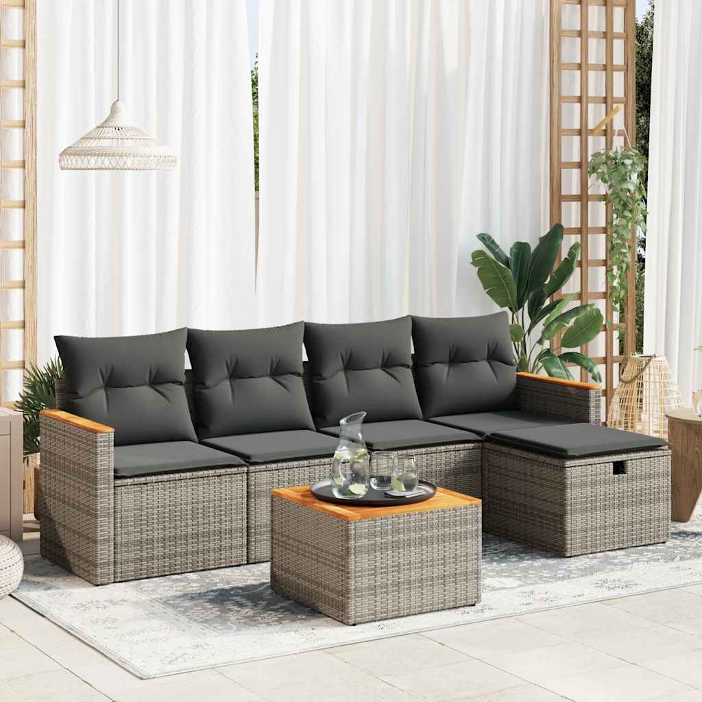 Set De Sofás De Jardín 6 Piezas Y Cojines Ratán Sintético Negro