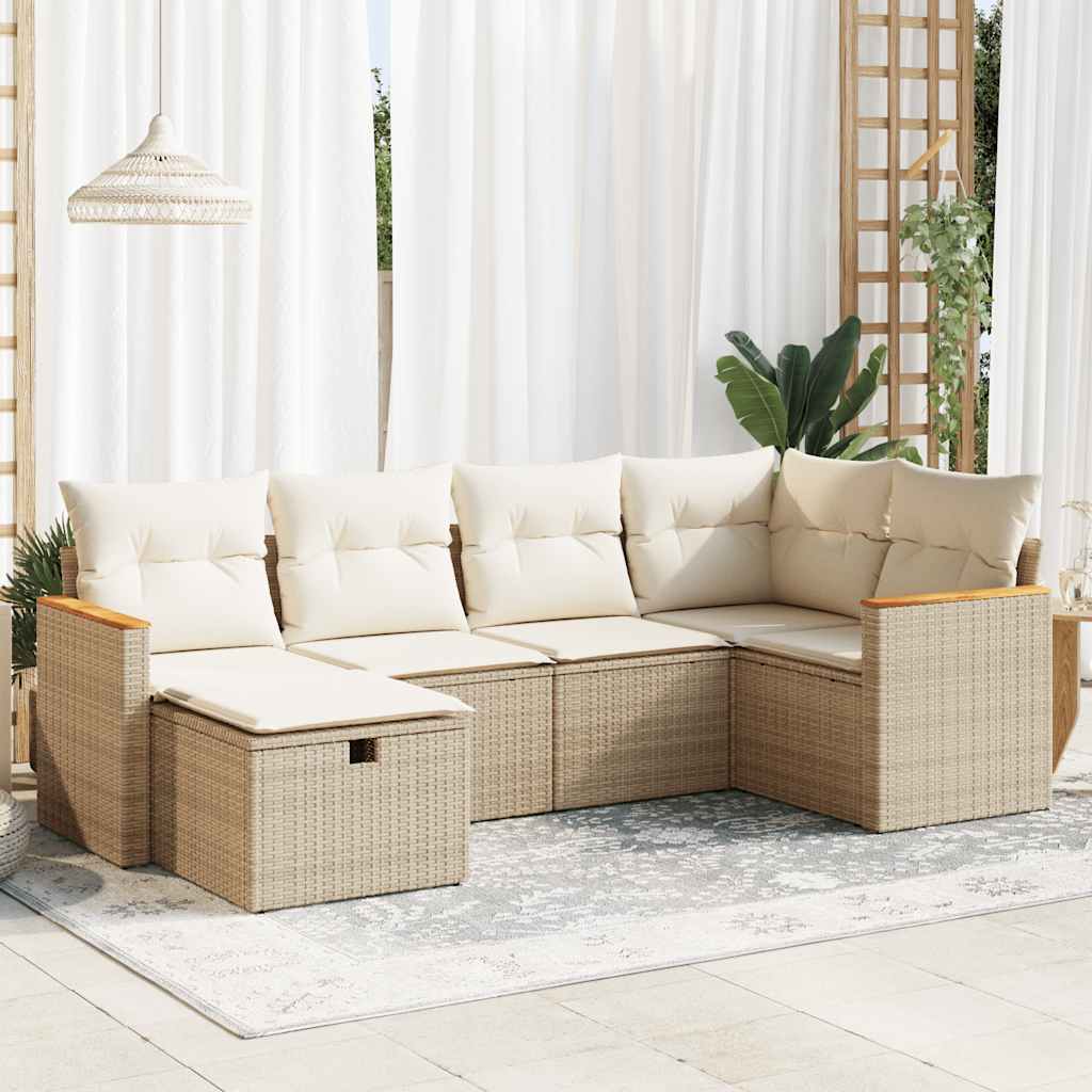 Set De Sofás De Jardín 6 Piezas Y Cojines Ratán Sintético