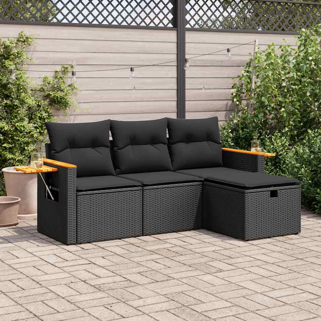 Set De Sofás De Jardín 4 Pzas Y Cojines Ratán Sintético