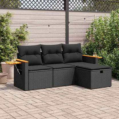 Set De Sofás De Jardín 4 Pzas Y Cojines Ratán Sintético