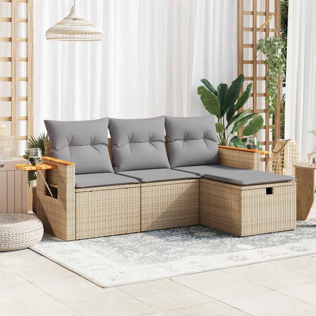Set De Sofás De Jardín 4 Pzas Y Cojines Ratán Sintético