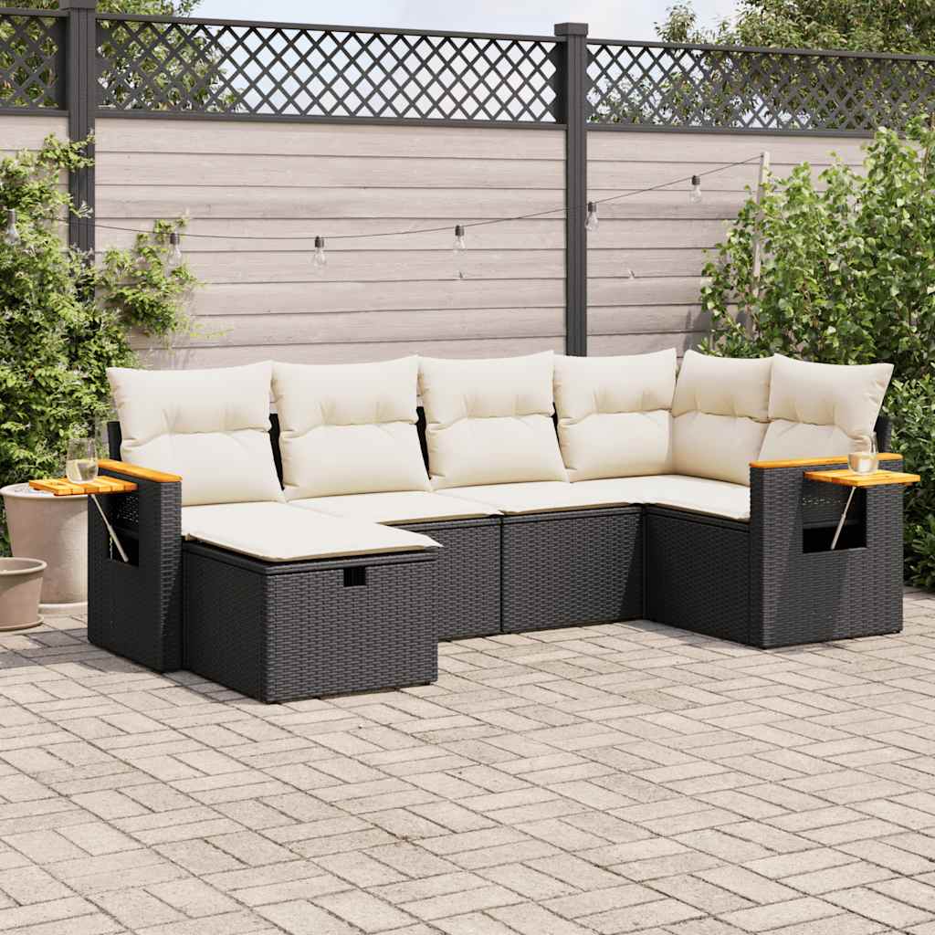 Set Sofás De Jardín 7 Piezas Y Cojines Ratán Sintético Beige