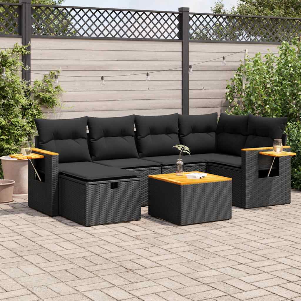 Set Sofás De Jardín 7 Piezas Y Cojines Ratán Sintético Beige