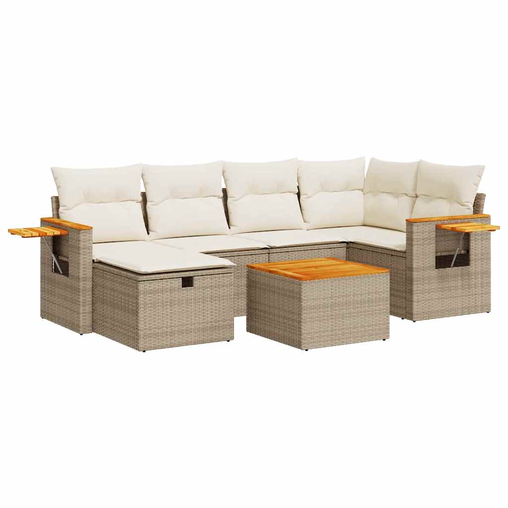Set Sofás De Jardín 7 Piezas Y Cojines Ratán Sintético Beige