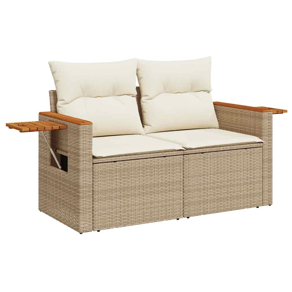 Set Sofás De Jardín 7 Piezas Y Cojines Ratán Sintético Beige