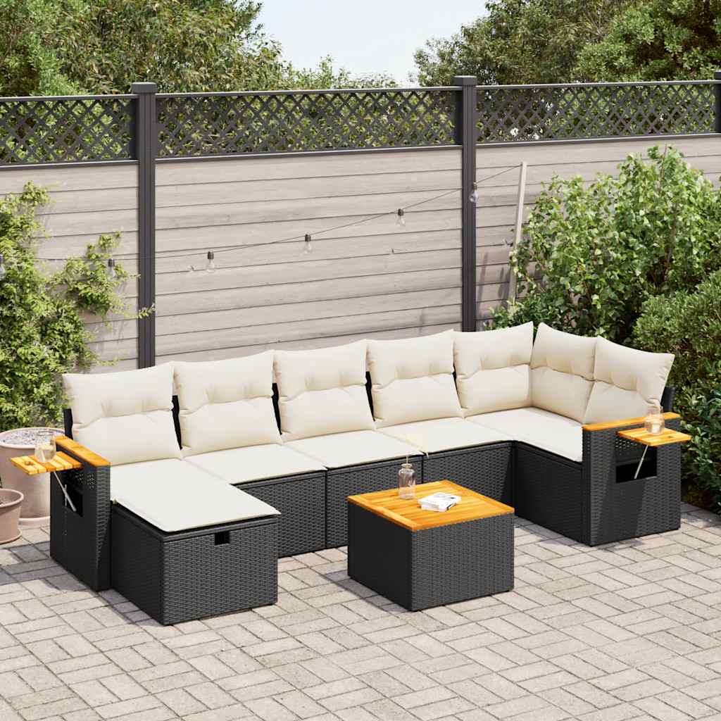 Set De Sofás De Jardín Y Cojines 8 Piezas Ratán Sintético Negro