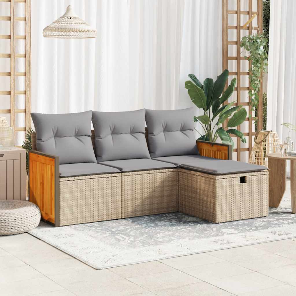 Set De Sofás De Jardín 4 Pzas Y Cojines Ratán Sintético
