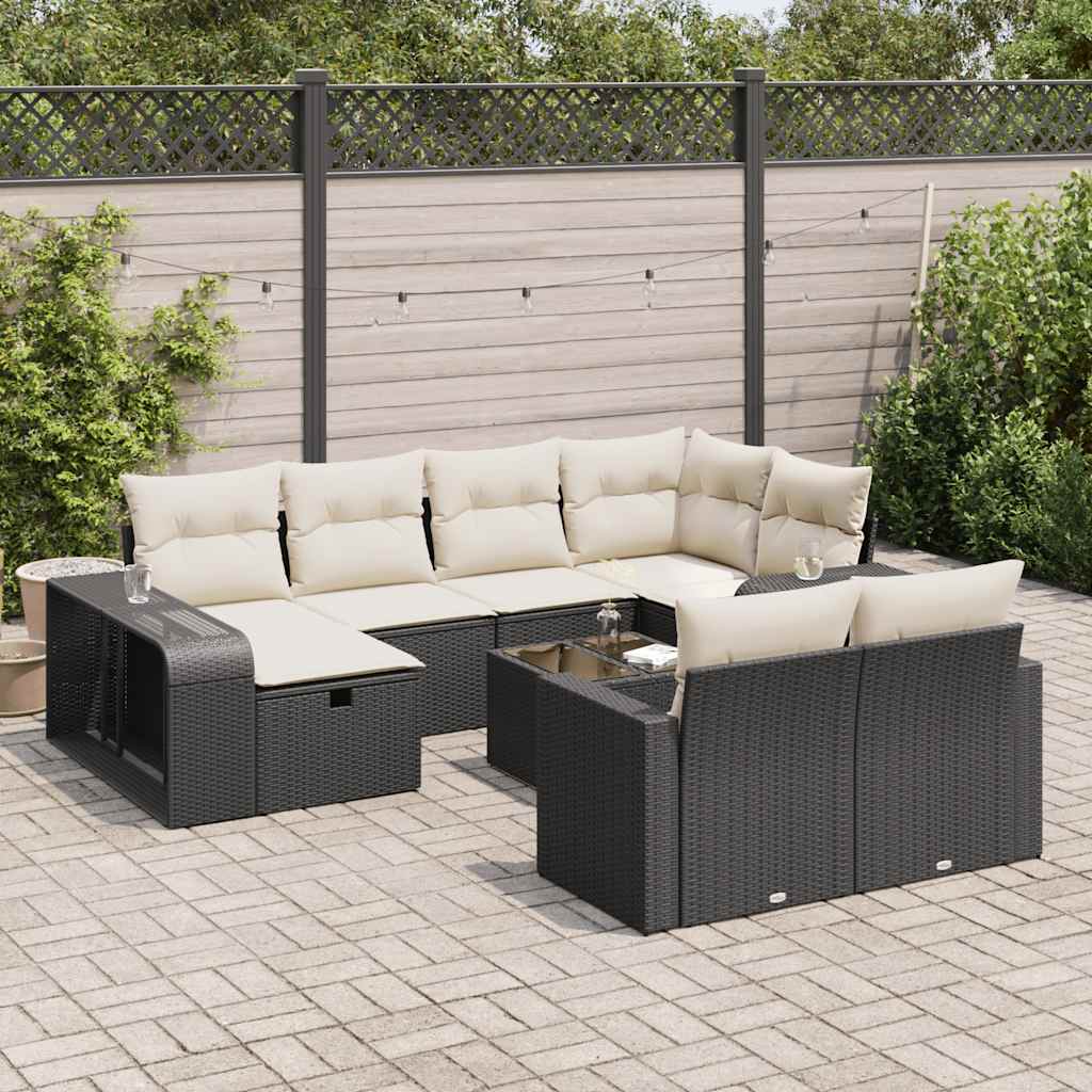 Set De Sofás De Jardín 11Pzas Con Cojines Ratán Sintético Beige