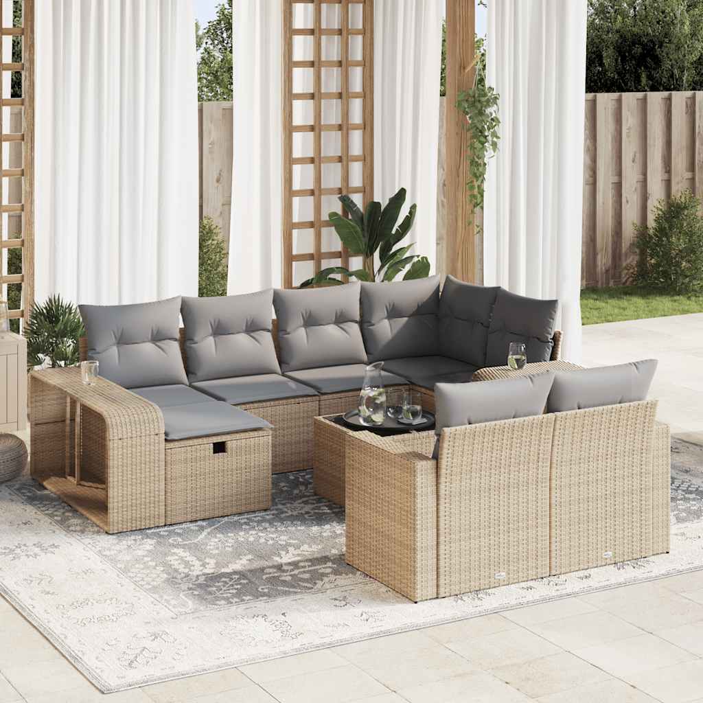 Set De Sofás De Jardín 11Pzas Con Cojines Ratán Sintético Beige