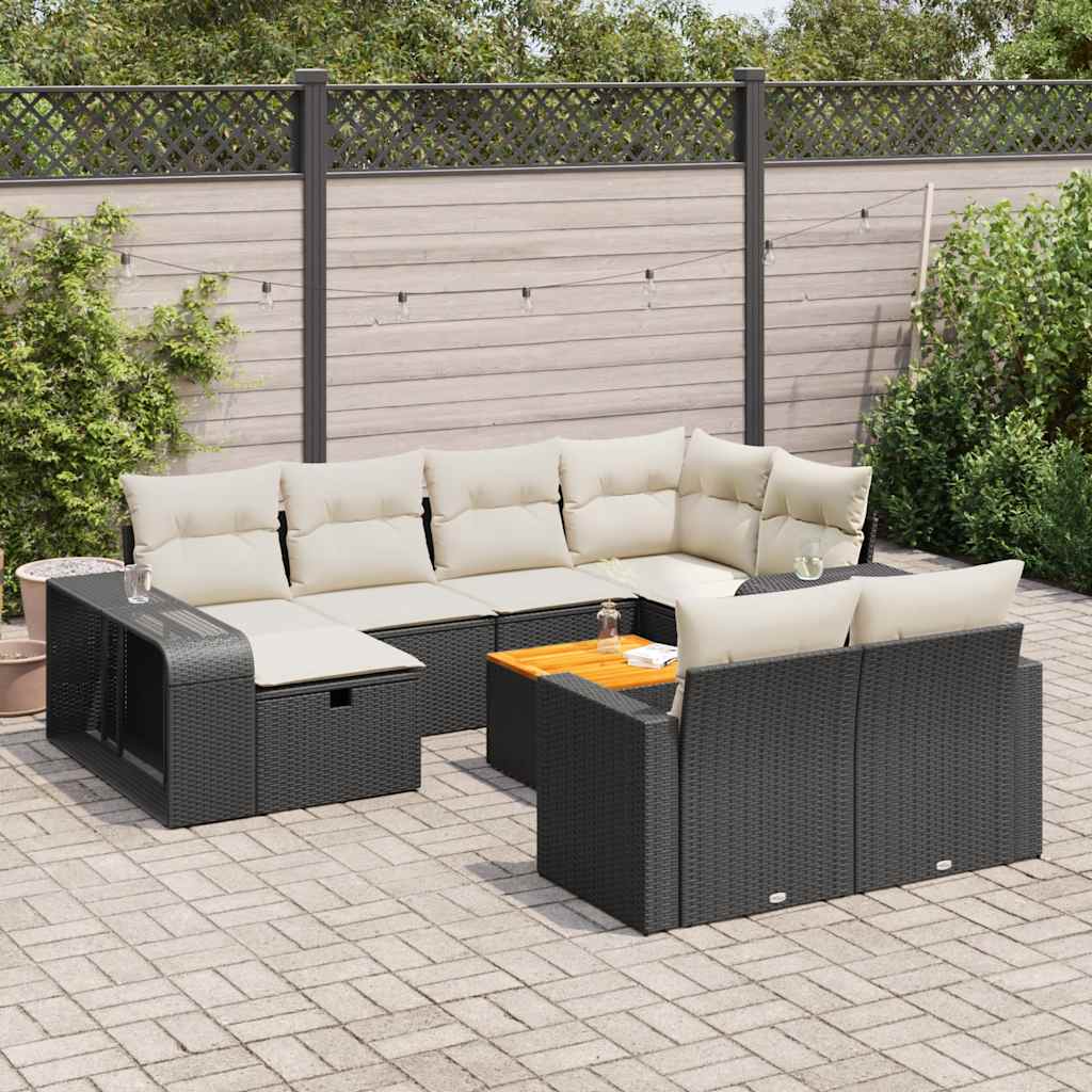 Set De Sofás De Jardín 11Pzas Con Cojines Ratán Sintético Beige