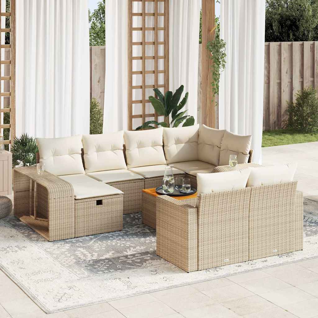 Set De Sofás De Jardín 11Pzas Con Cojines Ratán Sintético Beige
