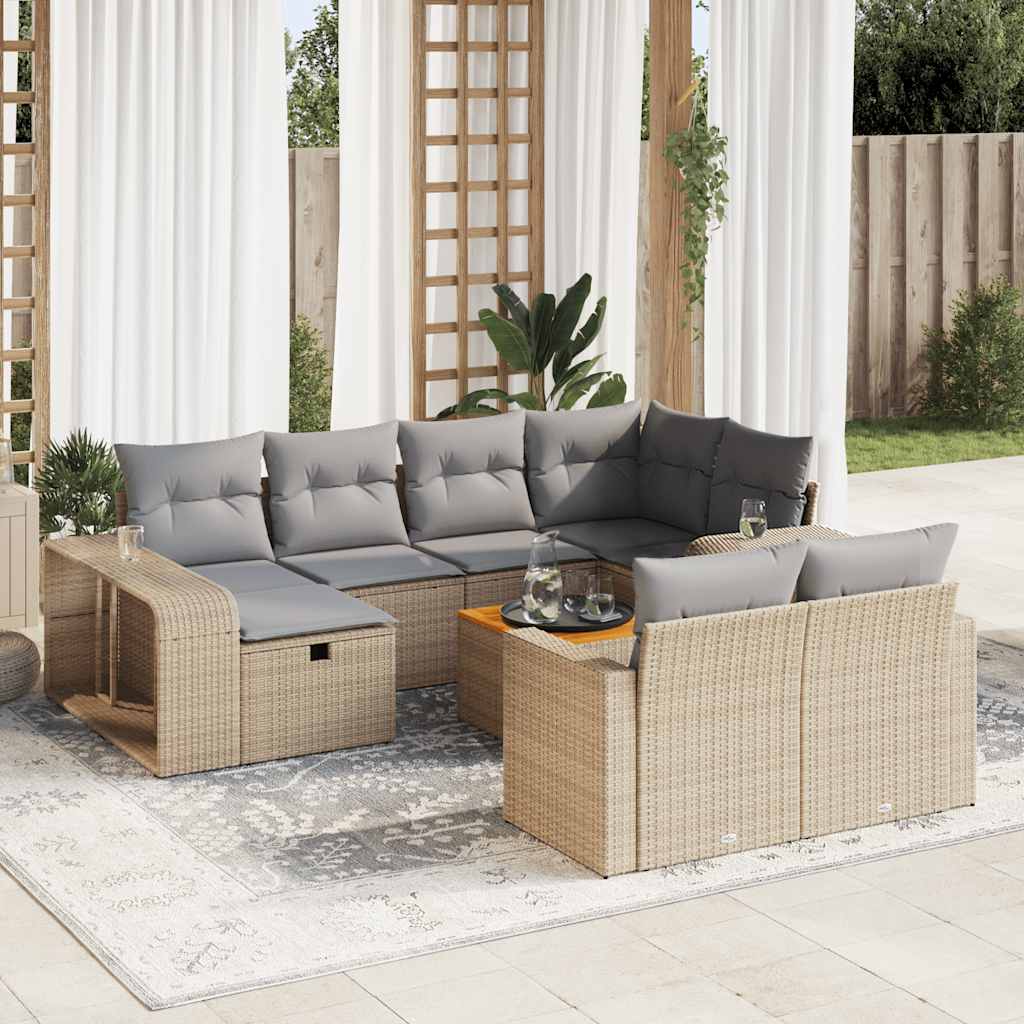 Set De Sofás De Jardín 11Pzas Con Cojines Ratán Sintético Beige
