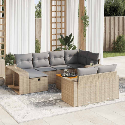 Set De Sofás De Jardín 11Pzas Con Cojines Ratán Sintético Beige