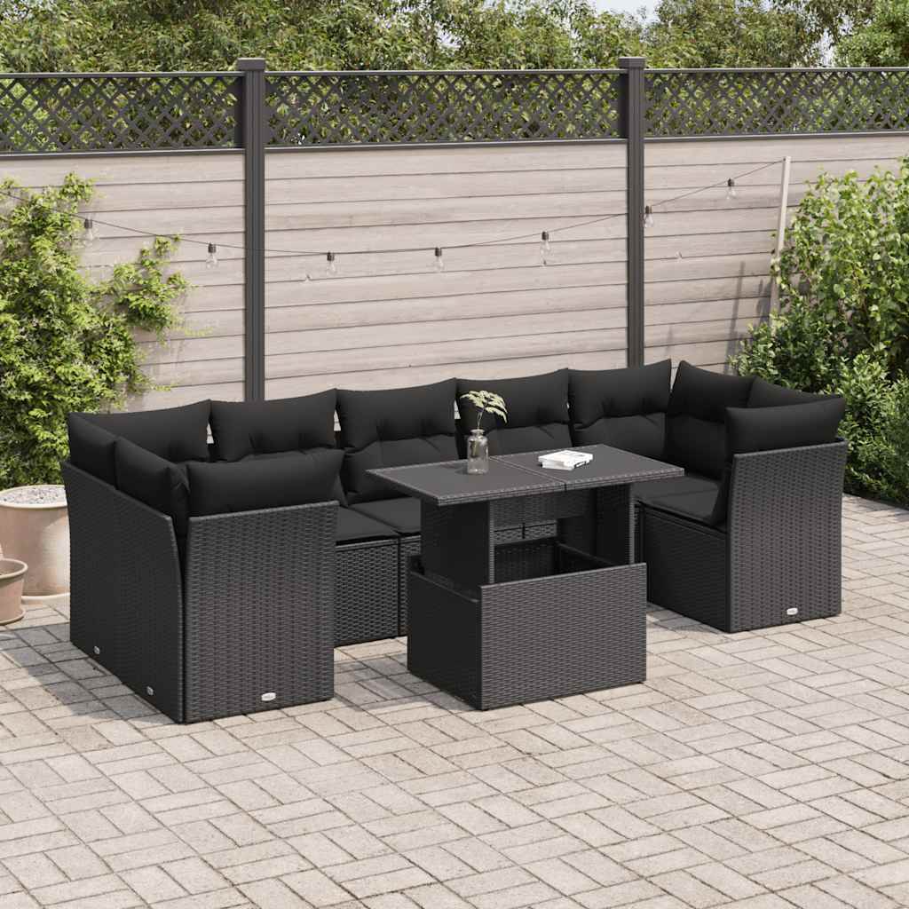 Set Sofás De Jardín 8 Piezas Y Cojines Ratán Sintético Marrón
