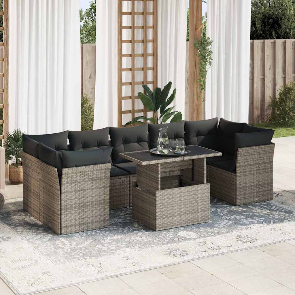Set Sofás De Jardín 8 Piezas Y Cojines Ratán Sintético Marrón