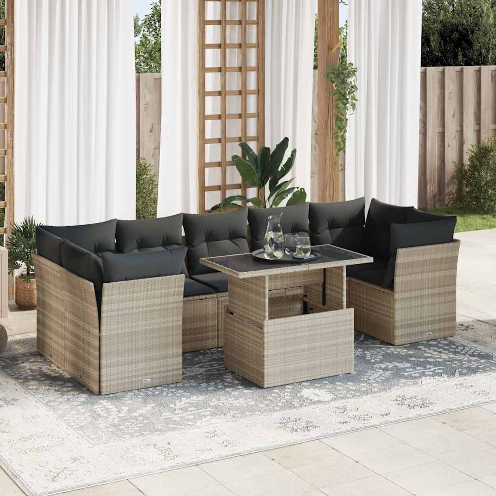 Set Sofás De Jardín 8 Piezas Y Cojines Ratán Sintético Marrón