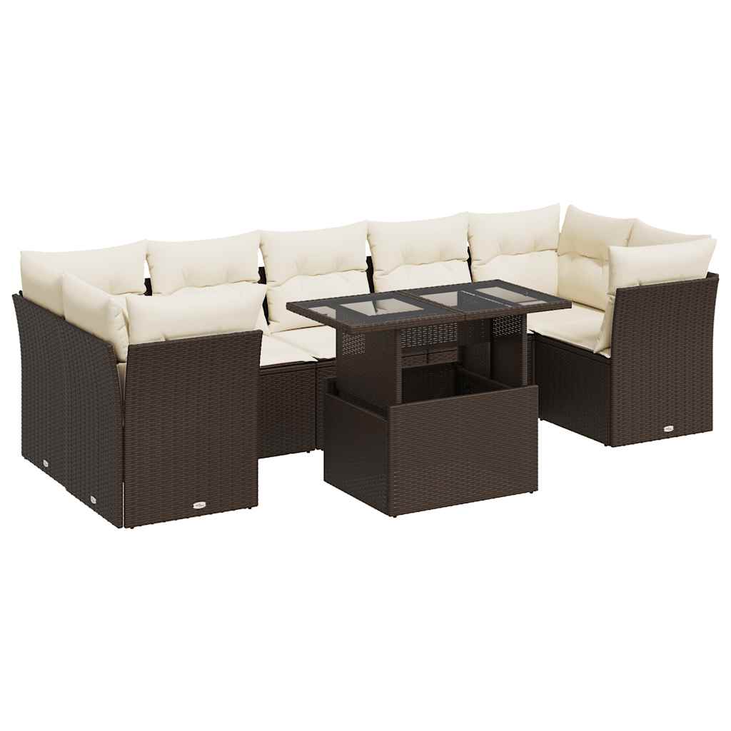Set Sofás De Jardín 8 Piezas Y Cojines Ratán Sintético Marrón