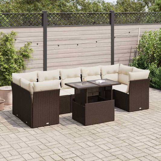 Set Sofás De Jardín 8 Piezas Y Cojines Ratán Sintético Marrón