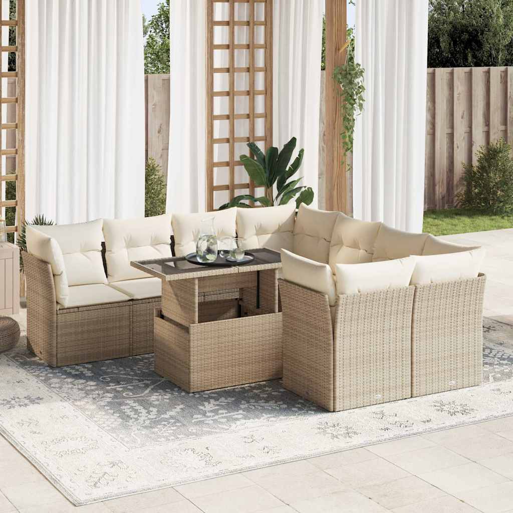 Set De Sofás De Jardín Con Cojines 9 Pzas Ratán Sintético