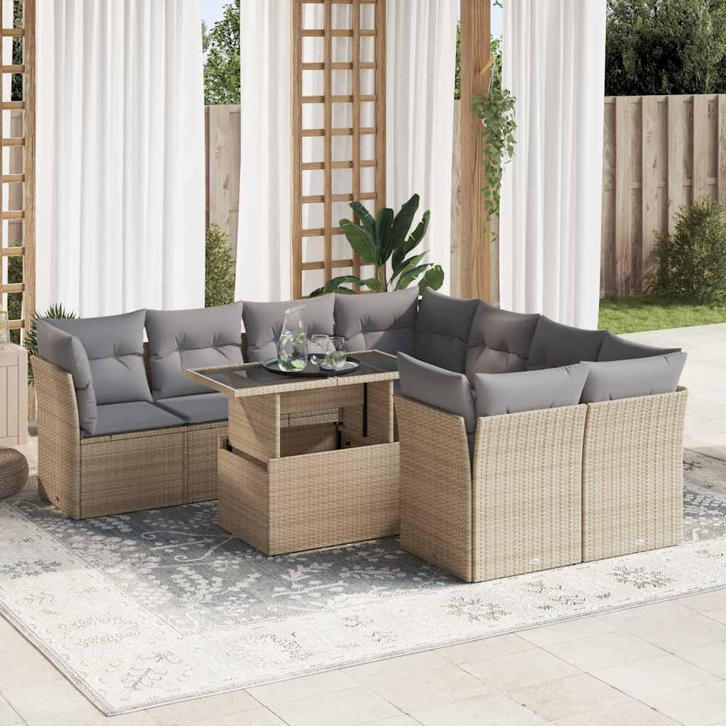 Set De Sofás De Jardín Con Cojines 9 Pzas Ratán Sintético