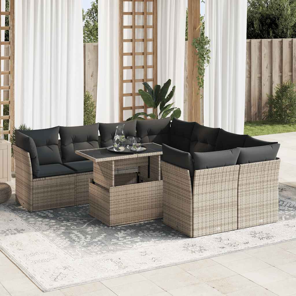 Set De Sofás De Jardín Con Cojines 9 Pzas Ratán Sintético