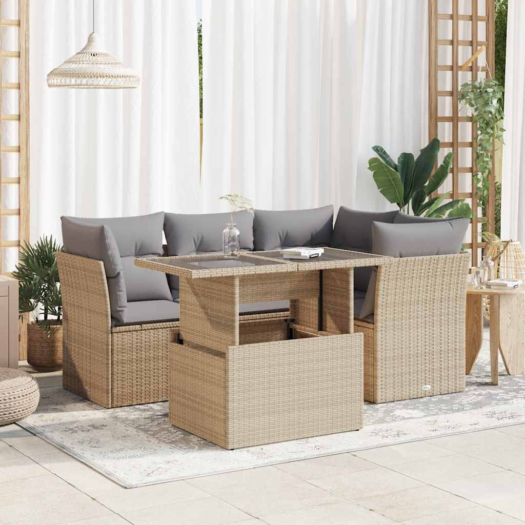 Set De Sofás Jardín Y Cojines 5 Pzas Ratán Sintético