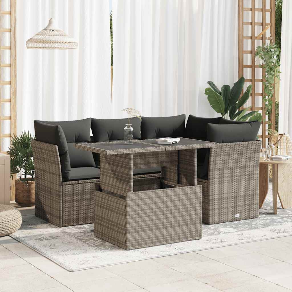 Set De Sofás Jardín Y Cojines 5 Pzas Ratán Sintético