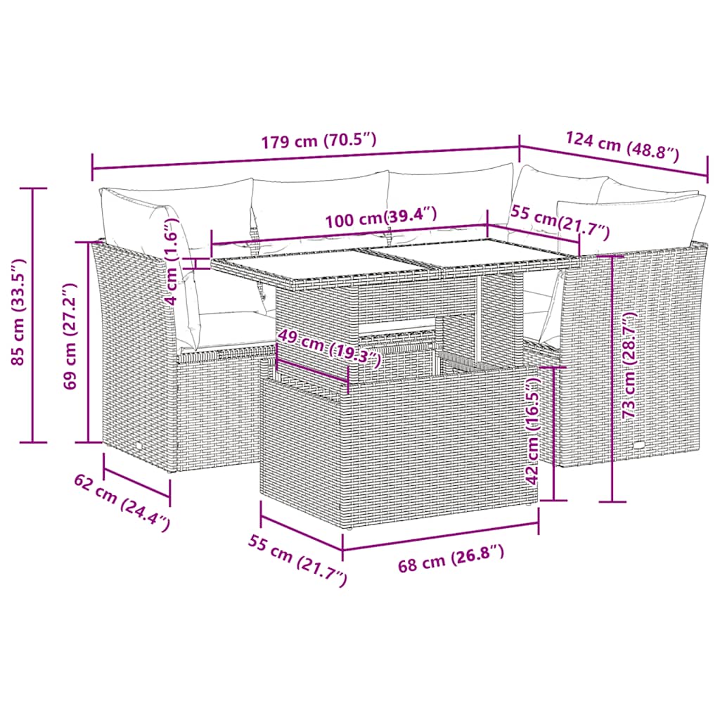 Set De Sofás Jardín Y Cojines 5 Pzas Ratán Sintético