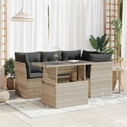 Set De Sofás Jardín Y Cojines 5 Pzas Ratán Sintético