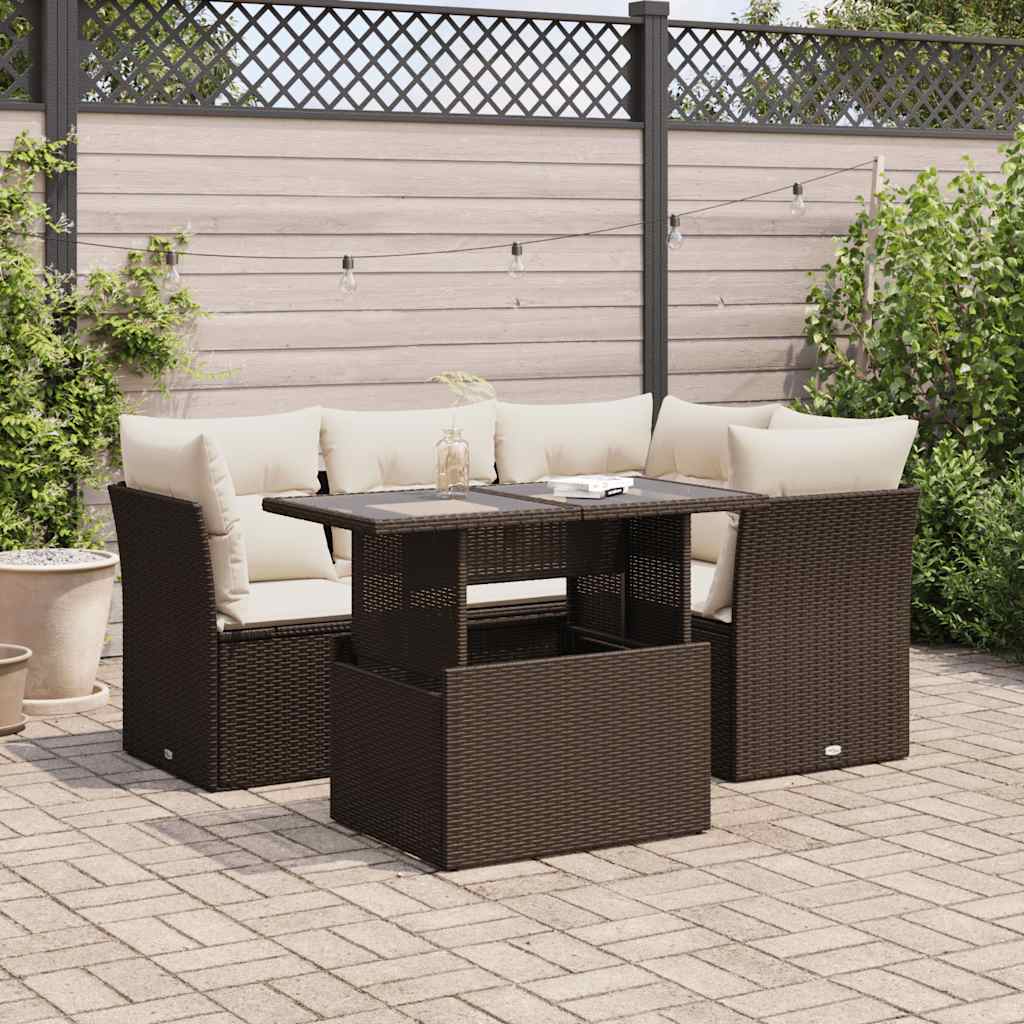 Set De Sofás Jardín Y Cojines 5 Pzas Ratán Sintético