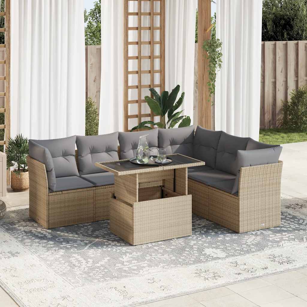 Set De Sofás De Jardín 7 Pzas Con Cojines Ratán Sintético