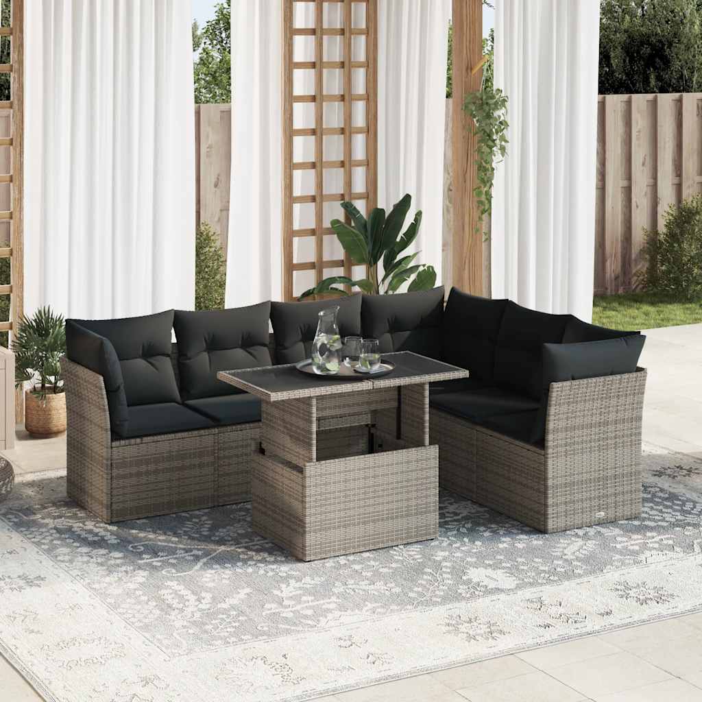 Set De Sofás De Jardín 7 Pzas Con Cojines Ratán Sintético