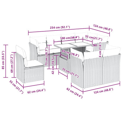 Set De Sofás De Jardín Con Cojines 9 Pzas Ratán Sintético Beige