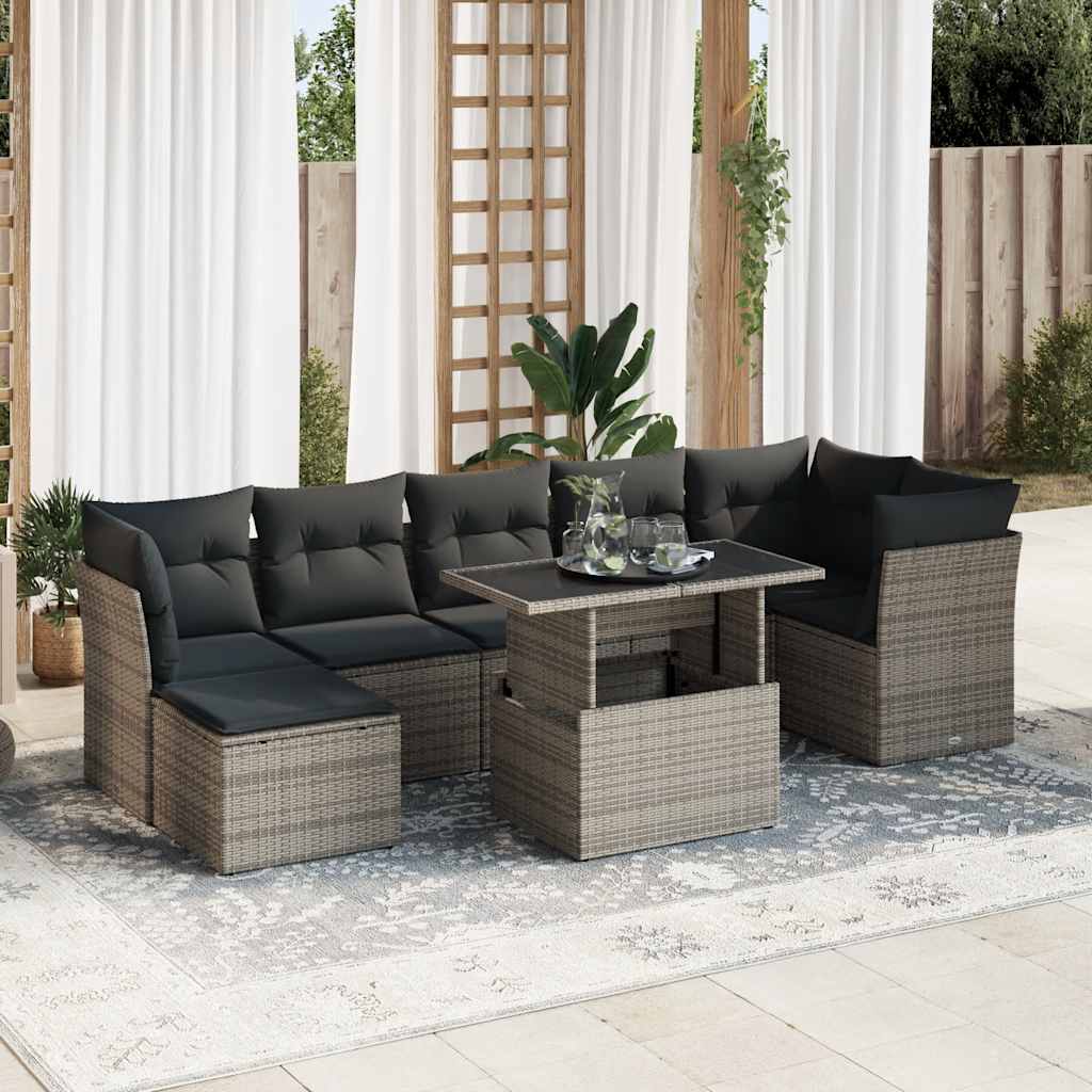 Set De Sofás De Jardín 8 Pzas Y Cojines Ratán Sintético Gris