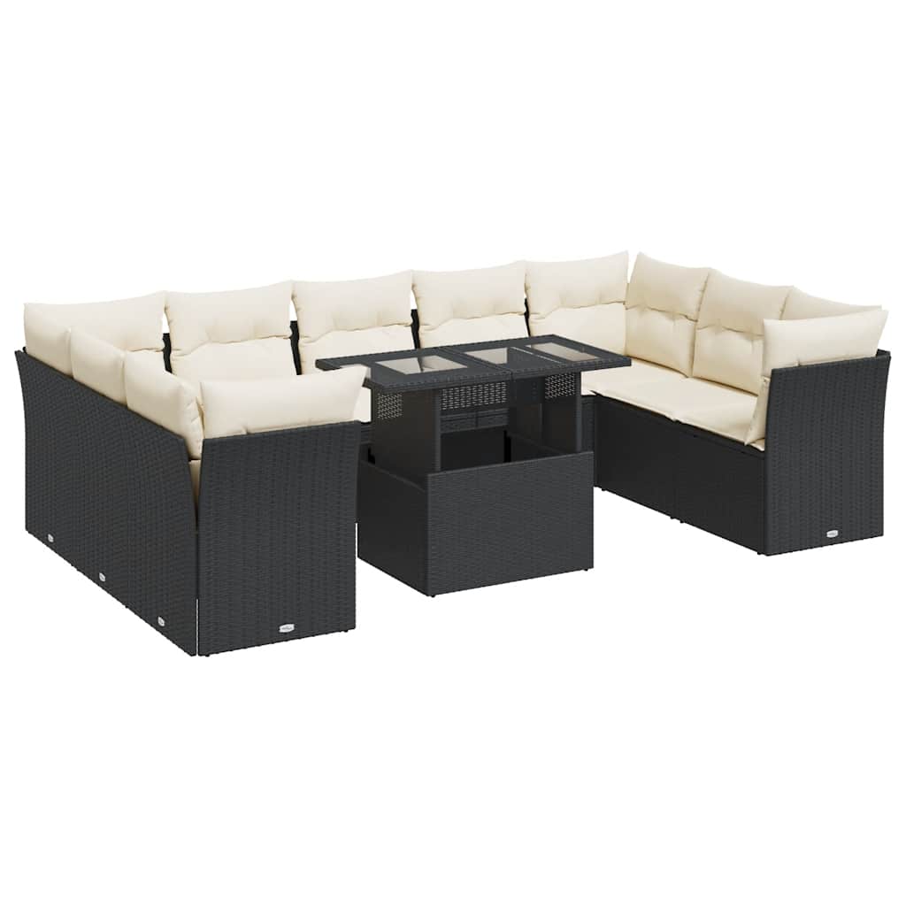 Set De Sofás De Jardín Y Cojines 10 Pzas Ratán Sintético Negro
