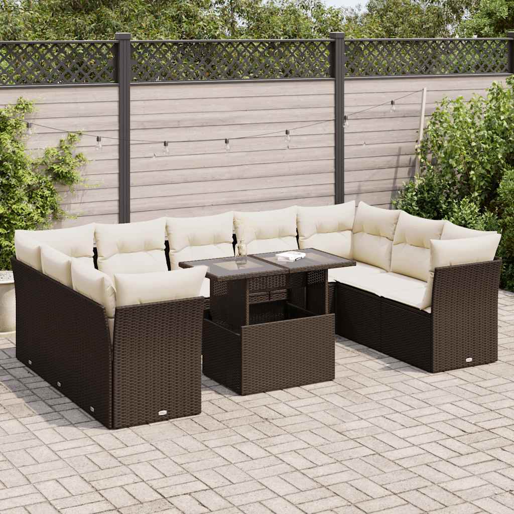 Set De Sofás De Jardín Y Cojines 10 Pzas Ratán Sintético Negro