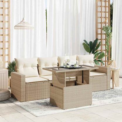 Set De Sofás Jardín Y Cojines 5 Pzas Ratán Sintético