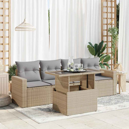 Set De Sofás Jardín Y Cojines 5 Pzas Ratán Sintético