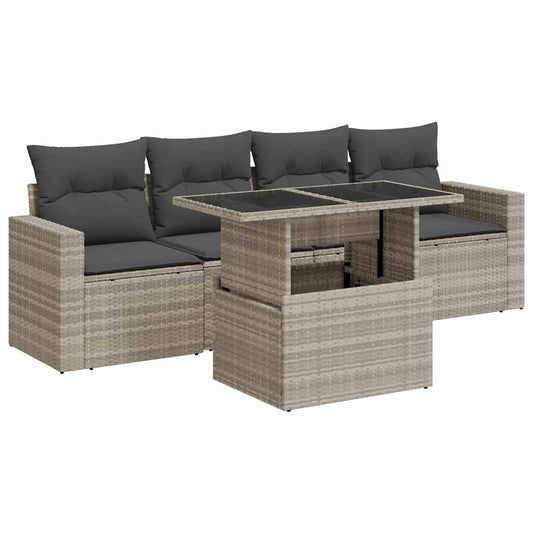 Set De Sofás Jardín Y Cojines 5 Pzas Ratán Sintético