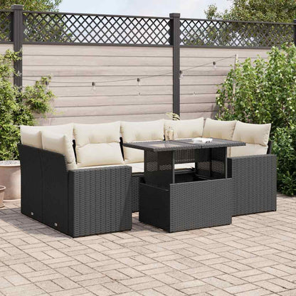 Set Sofás De Jardín 7 Piezas Y Cojines Ratán Sintético Beige