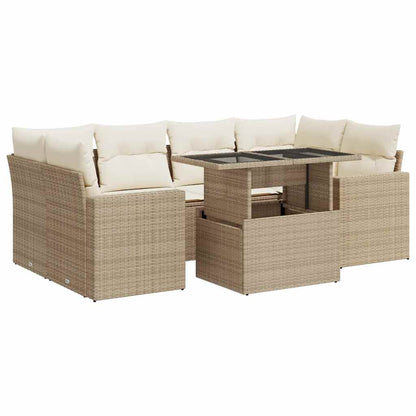 Set Sofás De Jardín 7 Piezas Y Cojines Ratán Sintético Beige