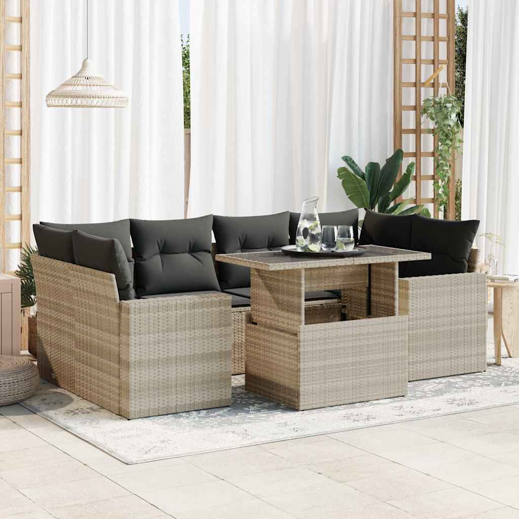 Set Sofás De Jardín 7 Piezas Y Cojines Ratán Sintético Beige
