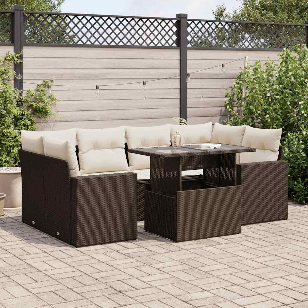 Set Sofás De Jardín 7 Piezas Y Cojines Ratán Sintético Beige