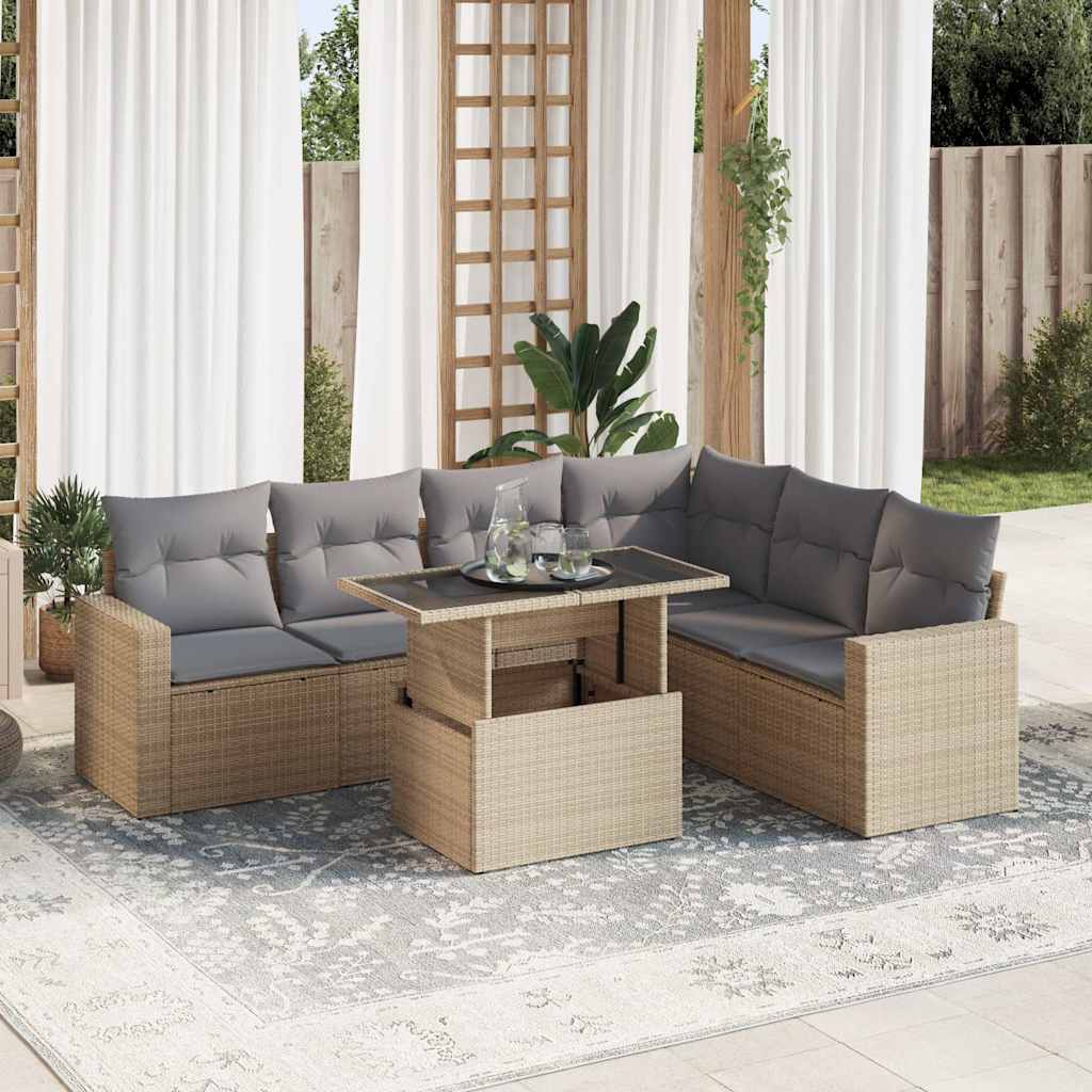 Set De Sofás De Jardín 7 Pzas Con Cojines Ratán Sintético