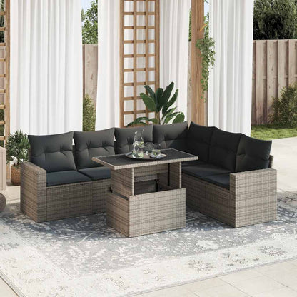 Set De Sofás De Jardín 7 Pzas Con Cojines Ratán Sintético