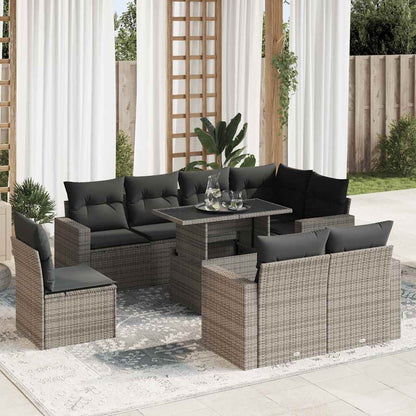 Set De Sofás De Jardín 9 Pzas Y Cojines Ratán Sintético Marrón