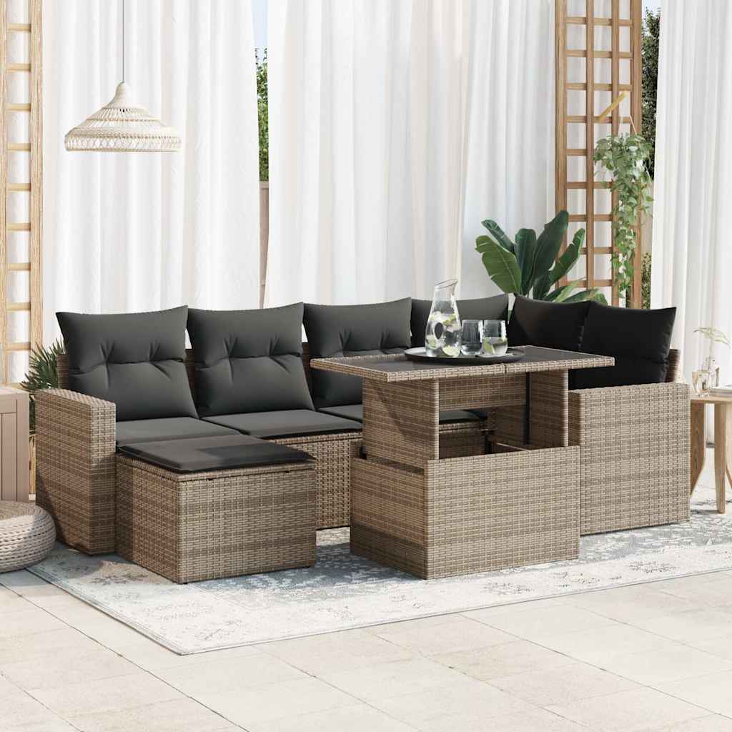 Set De Sofás De Jardín 7 Pzas Con Cojines Ratán Sintético