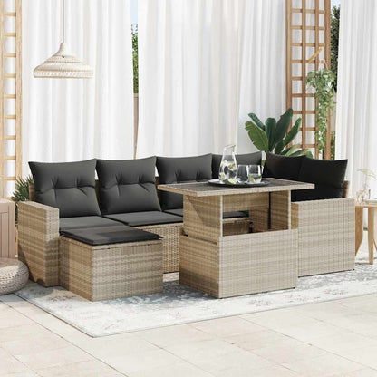 Set De Sofás De Jardín 7 Pzas Con Cojines Ratán Sintético