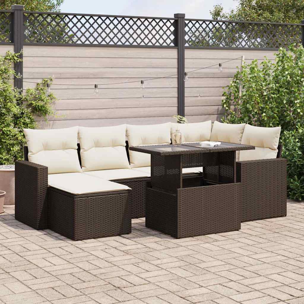 Set De Sofás De Jardín 7 Pzas Con Cojines Ratán Sintético